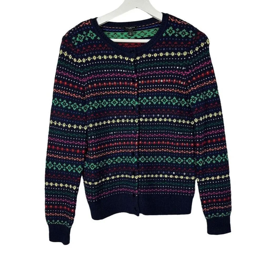 Talbots Colorful Cardigan Sweater Size Small Petite Lambswool